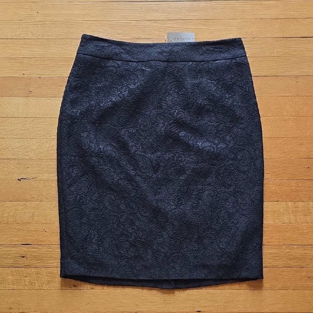 NWT, Ann Taylor, Floral Lace Pencil Skirt, Black, Women's 6